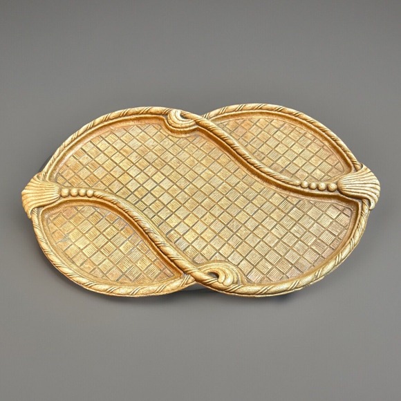 Tray Trinkets Mid Century Faux Wood Tassels 3D Resin Multi Products 1947 13x8" - Picture 1 of 14